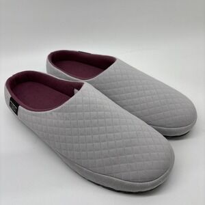 LL Bean Quilted Slippers Scuffs Women's 11 M Gray Purple Slip On Fleece Fabric
